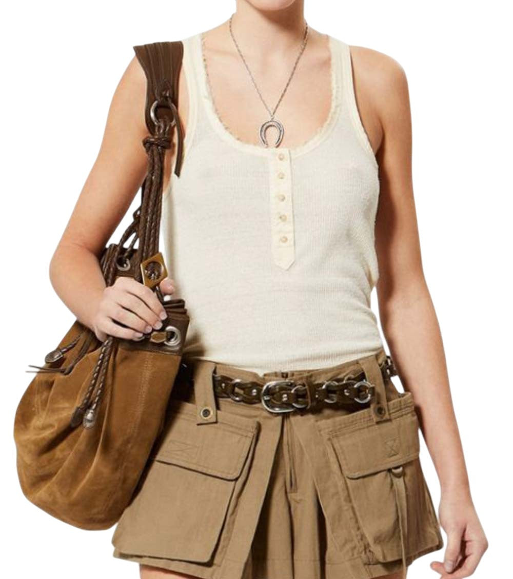 Beige Solid Scoop Neck Top 2
