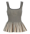 Beige Stripes Square Neck Peplum Top 1