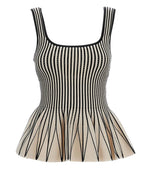 Beige Stripes Square Neck Peplum Top 1