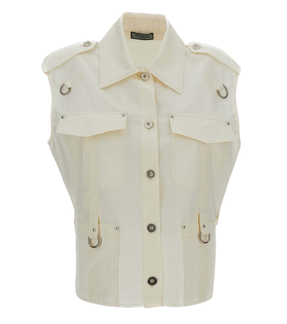 White Shirt Collar Sleeveless Top 1