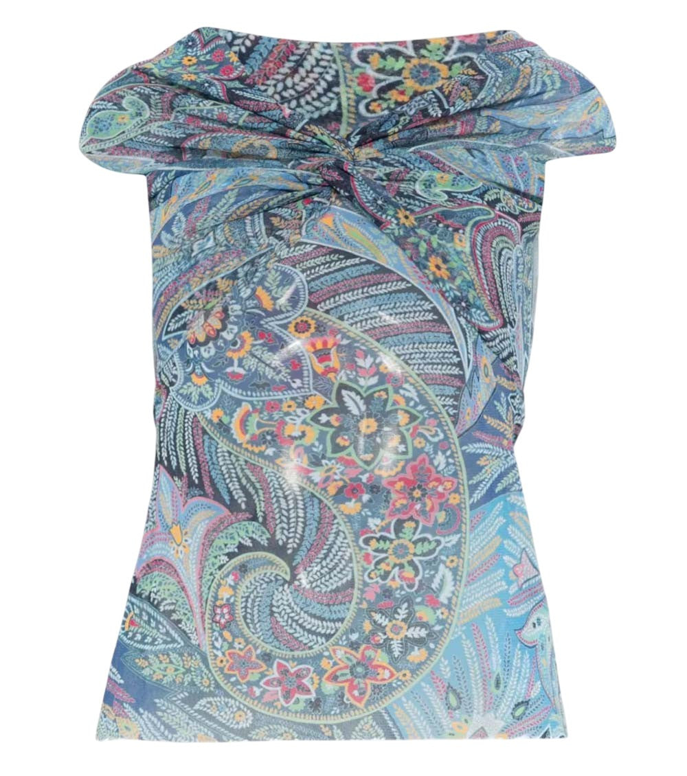 Blue Paisley Off Shoulder Top 1