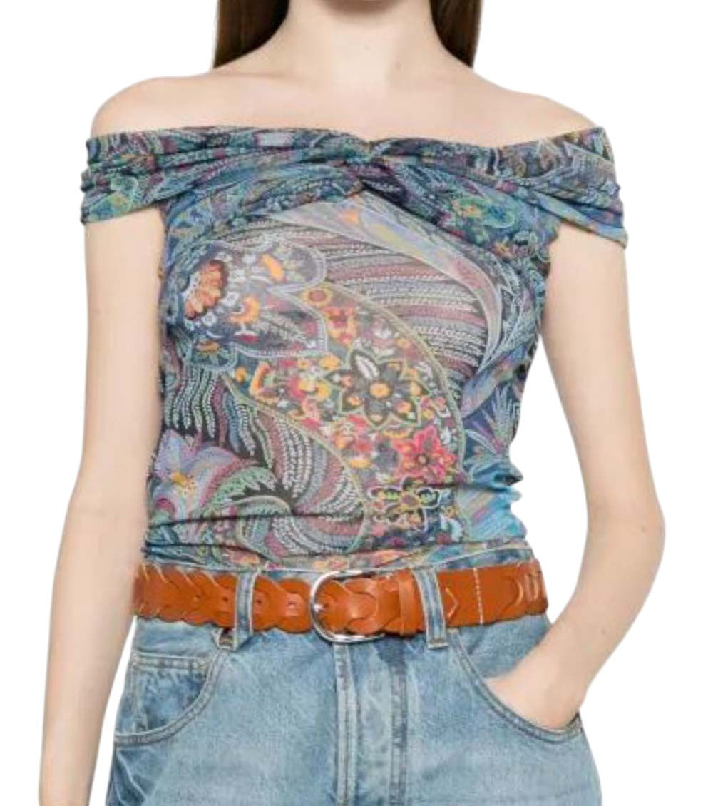 Blue Paisley Off Shoulder Top 3