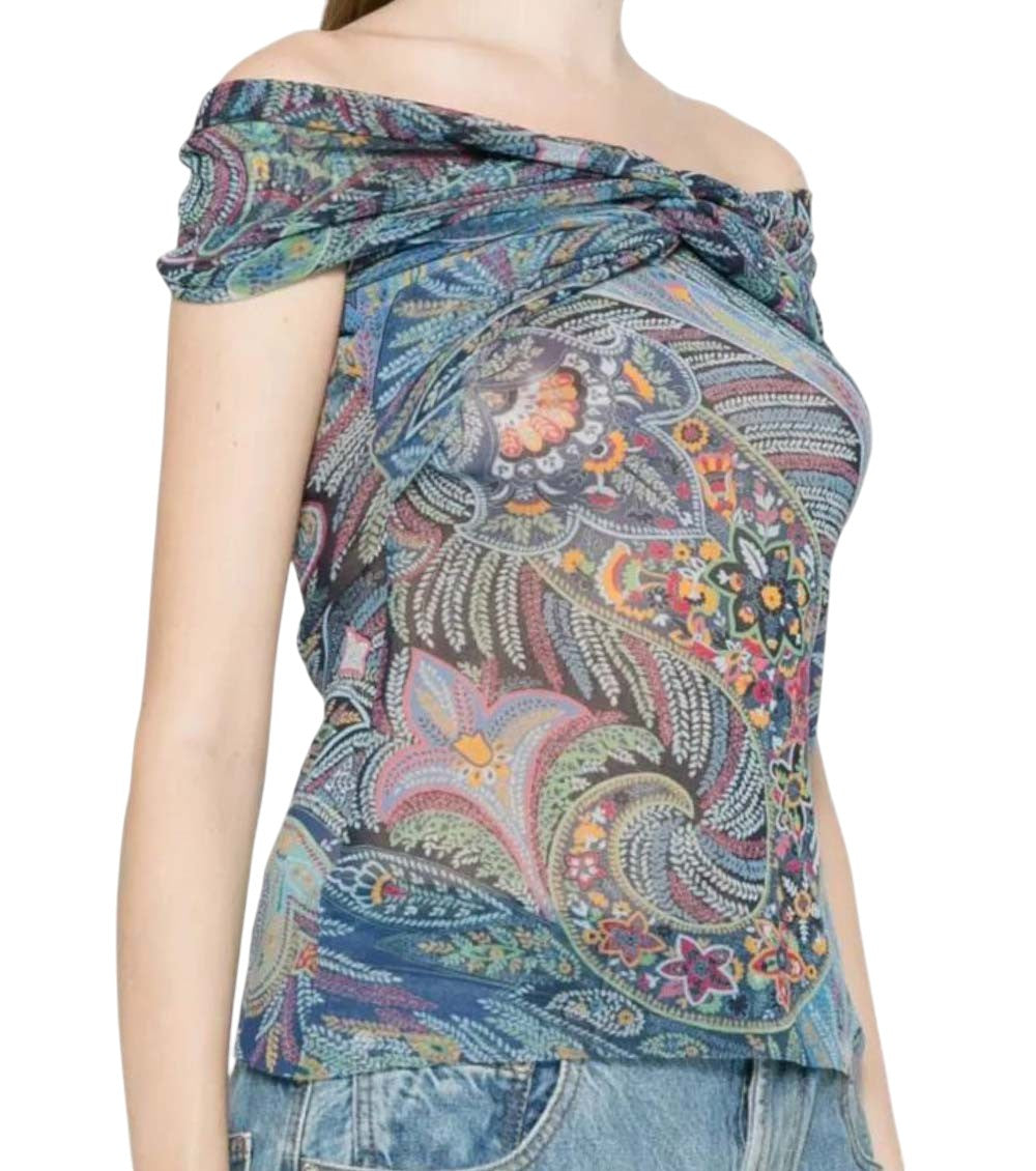 Blue Paisley Off Shoulder Top 4