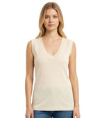 Beige Solid V-Neck Top 1