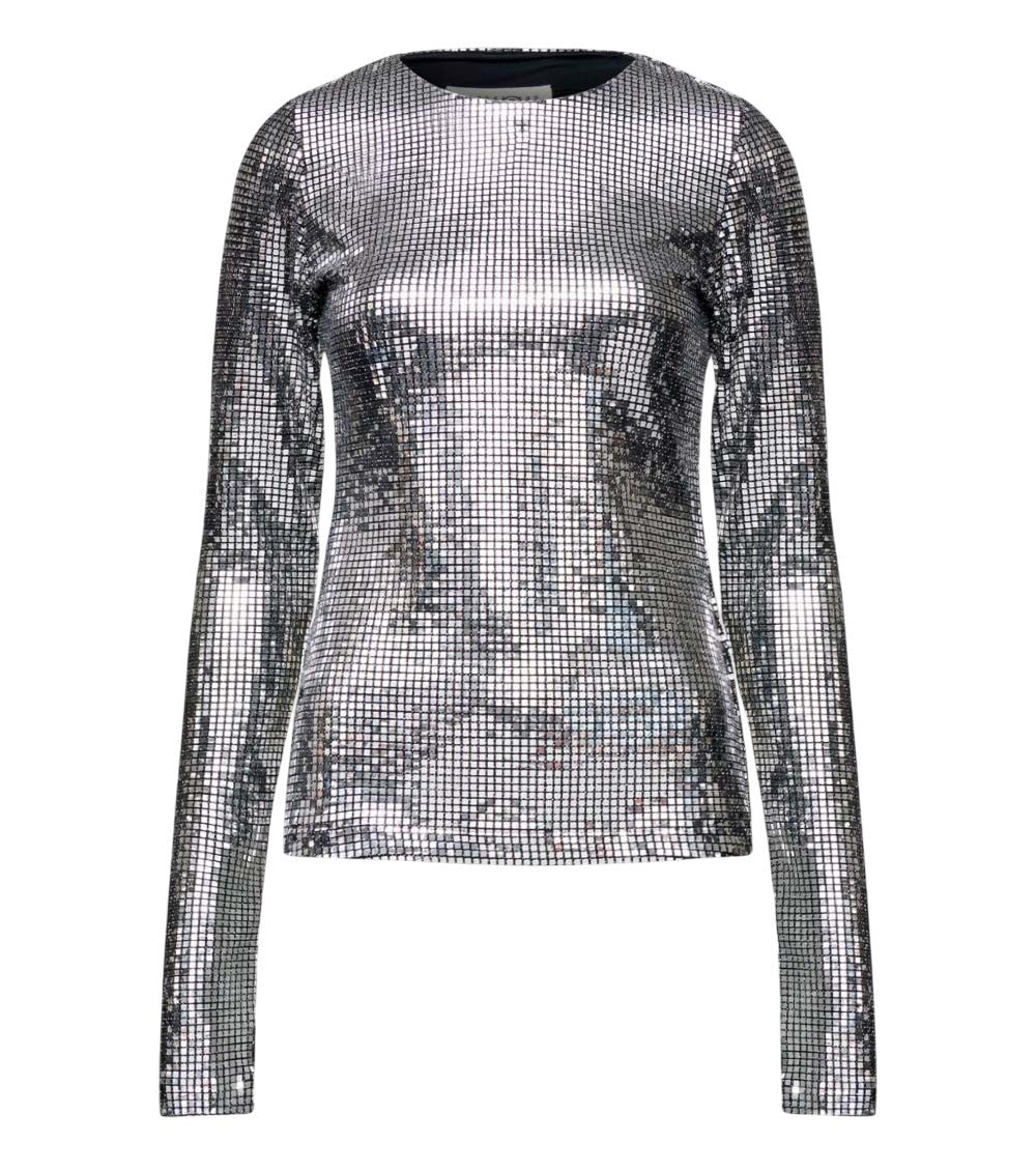 Silver Embellished Round Neck Top 1