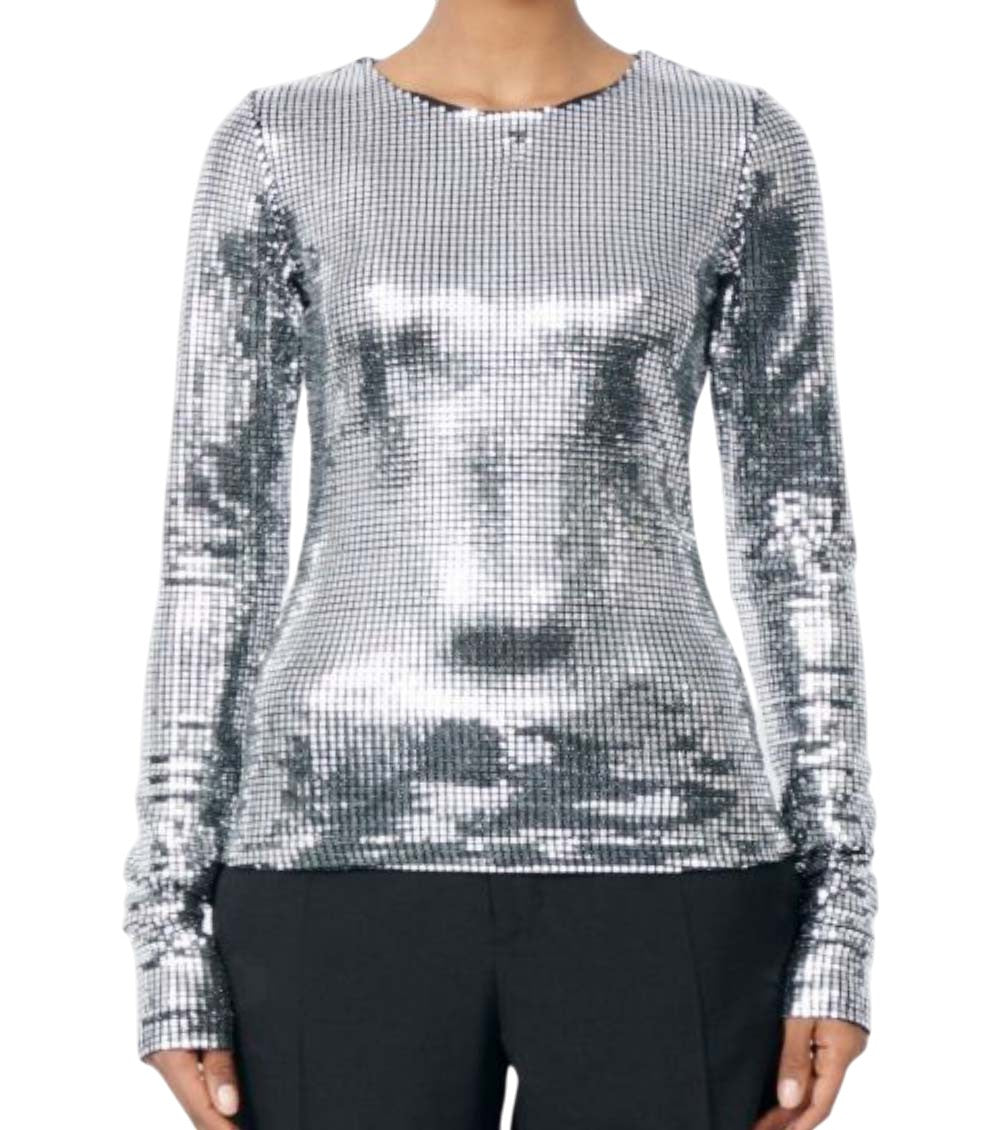 Silver Embellished Round Neck Top 2