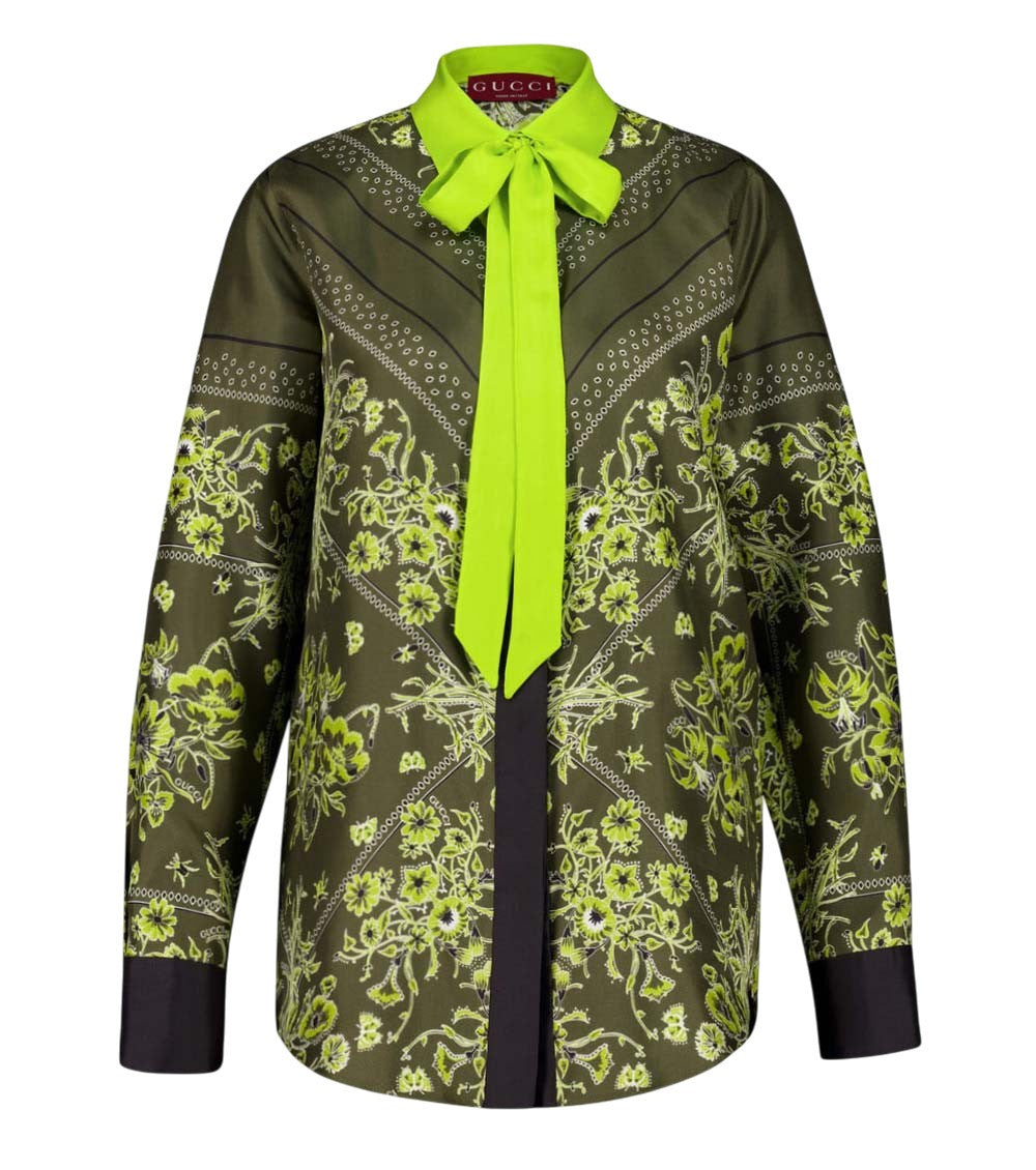 Green Tie Neck Printed Top 1