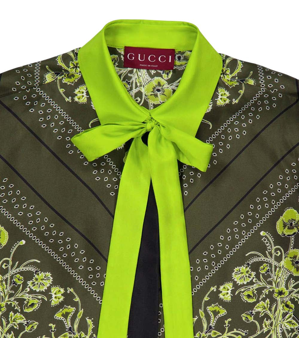 Green Tie Neck Printed Top 3