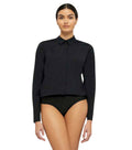 Black Solid Shirt Collar Top 1