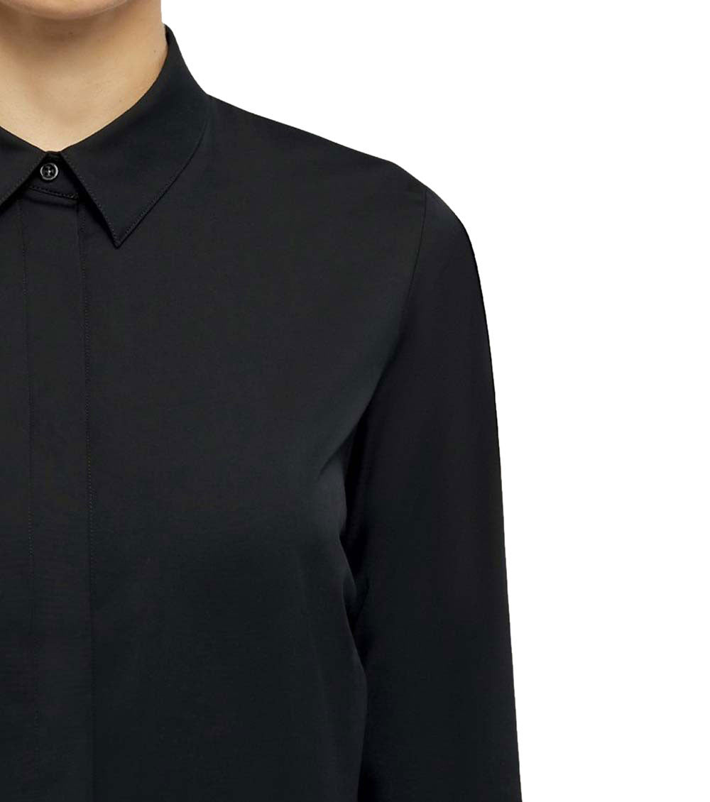 Black Solid Shirt Collar Top 2