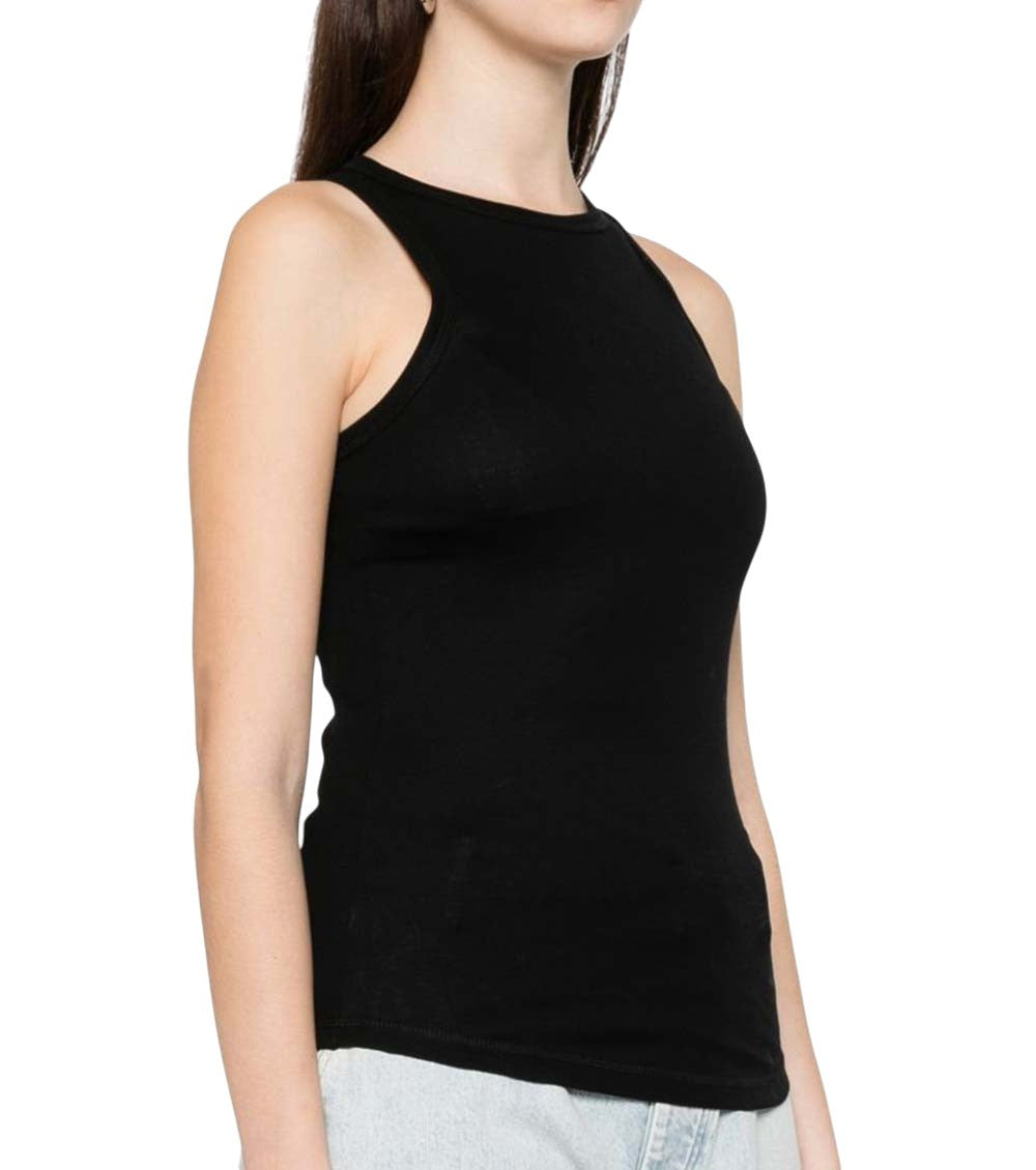 Black Solid Round Neck Tank Top 3