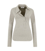 Light Grey Solid Shirt Collar Top 1