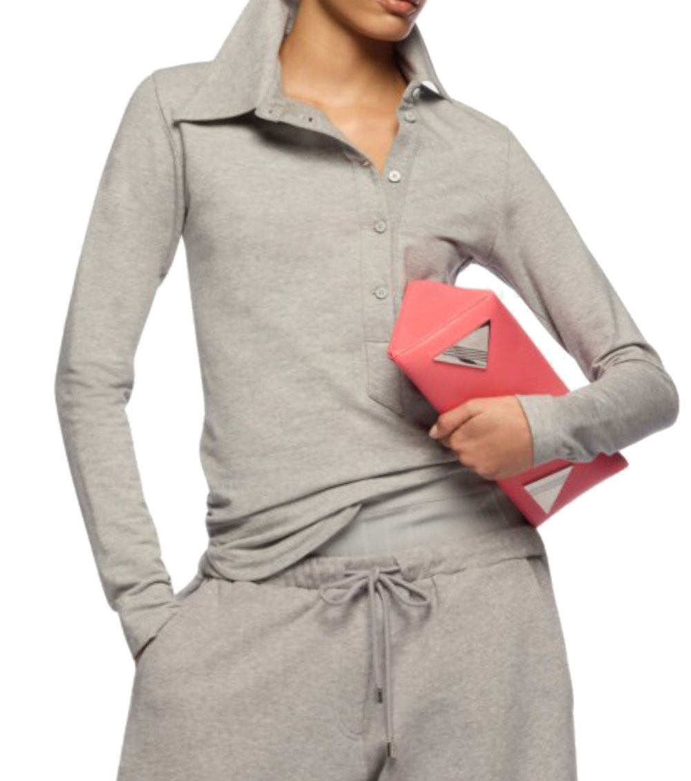Light Grey Solid Shirt Collar Top 2