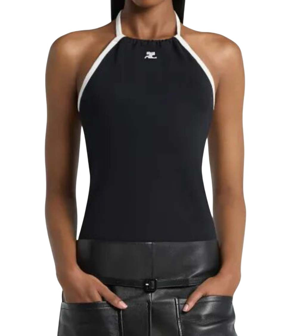 Black Solid Halter Neck Top 2