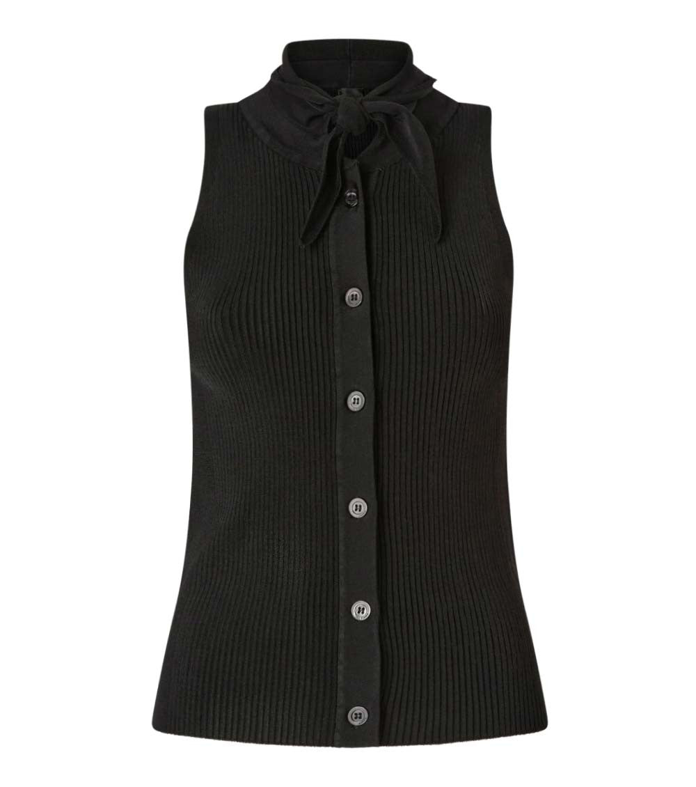 Black Knitted Band Collar Top 1