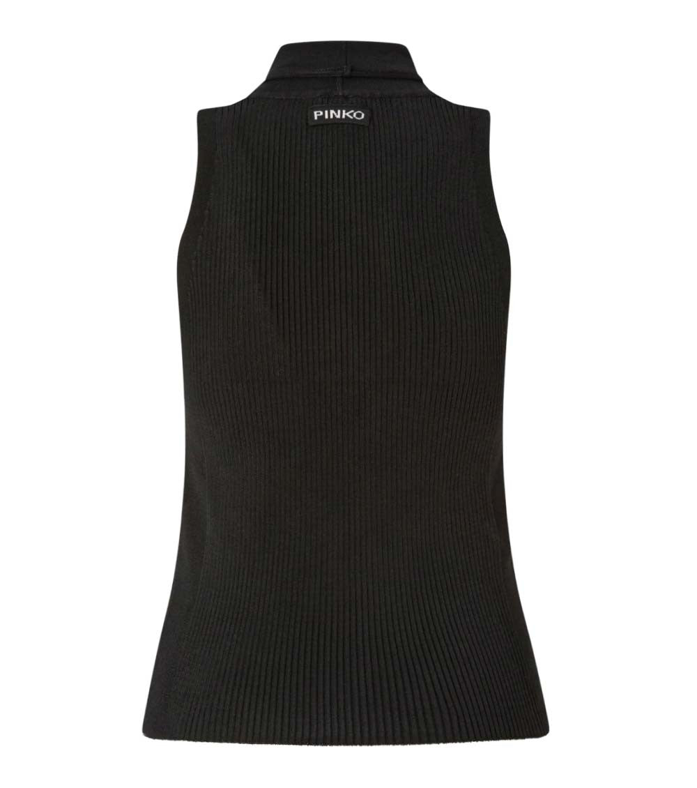 Black Knitted Band Collar Top 2