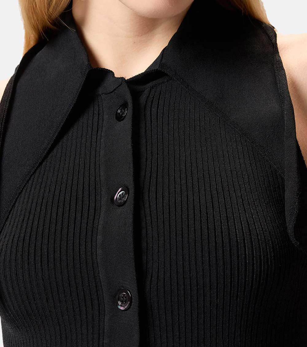 Black Knitted Band Collar Top 3