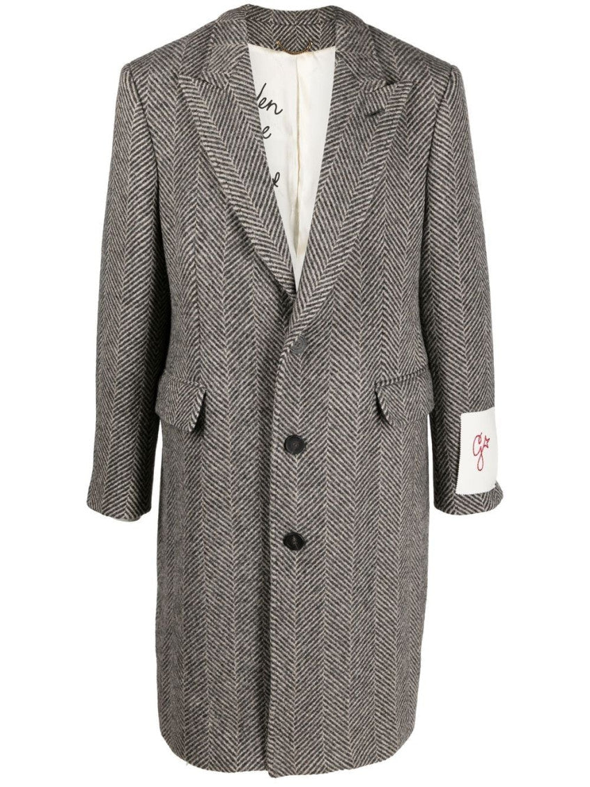 Beige Logo-patch Single-breasted Coat 1