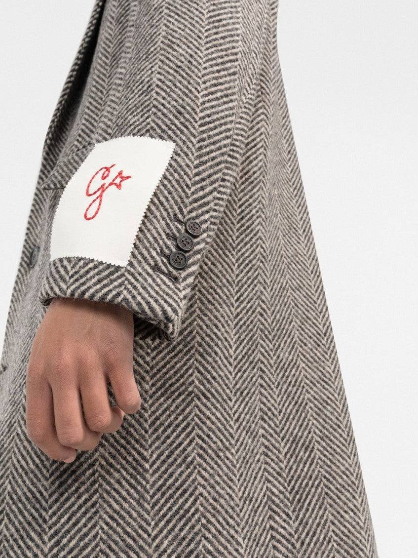 Beige Logo-patch Single-breasted Coat 2