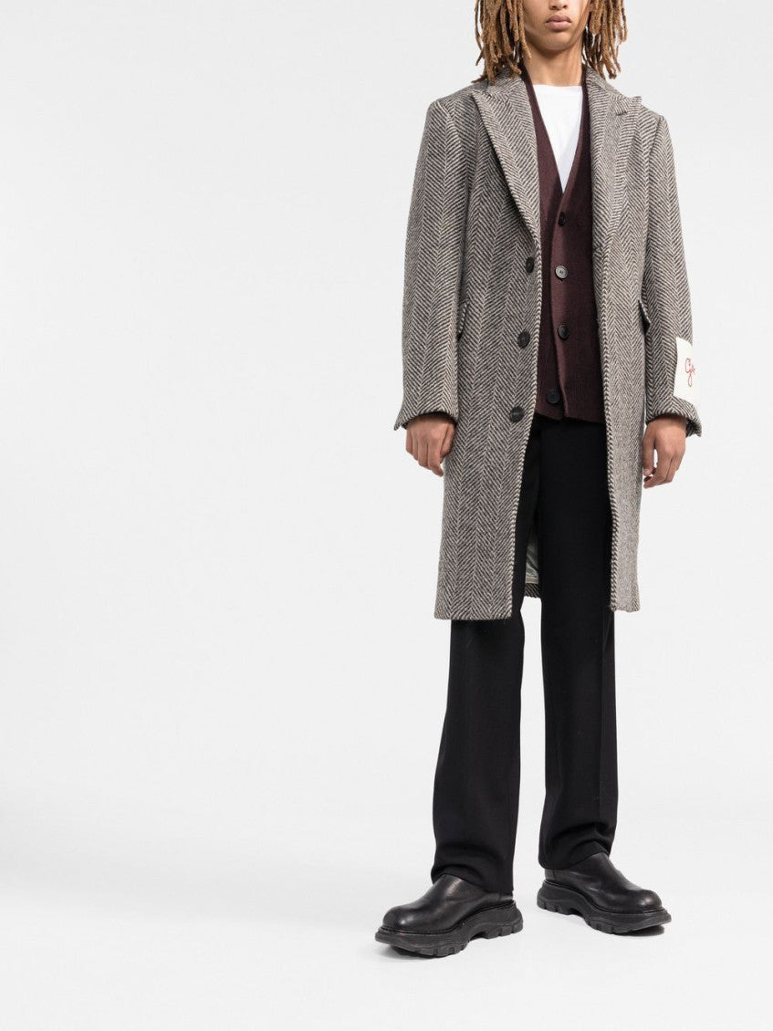 Beige Logo-patch Single-breasted Coat 4