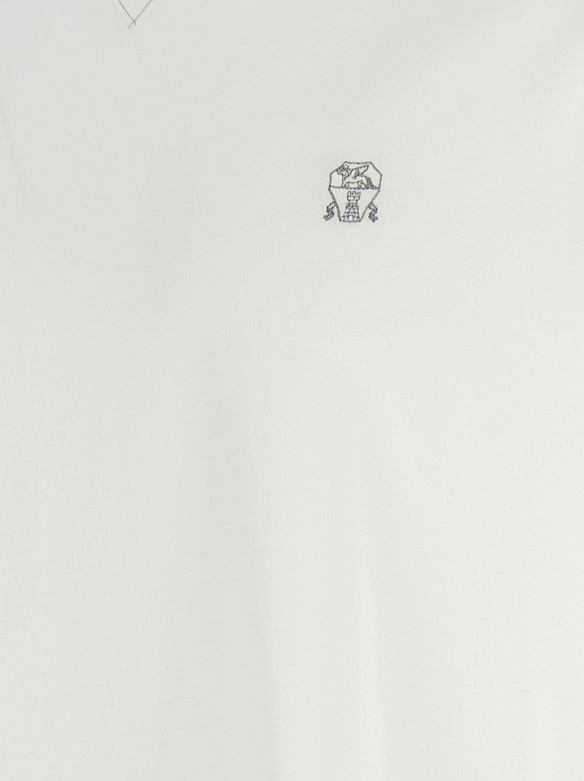 White Logo Embroidery T-shirt 4