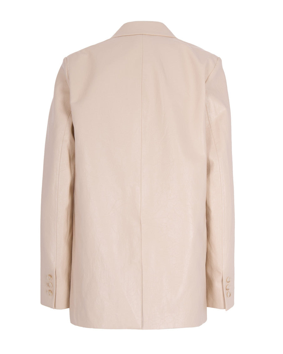 Beige Solid Notched Lapel Blazer 2