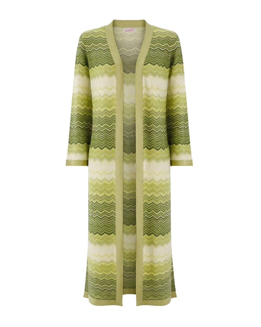 Green Chevron V Neck Cardigan 1