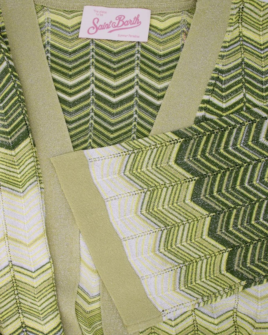 Green Chevron V Neck Cardigan 3