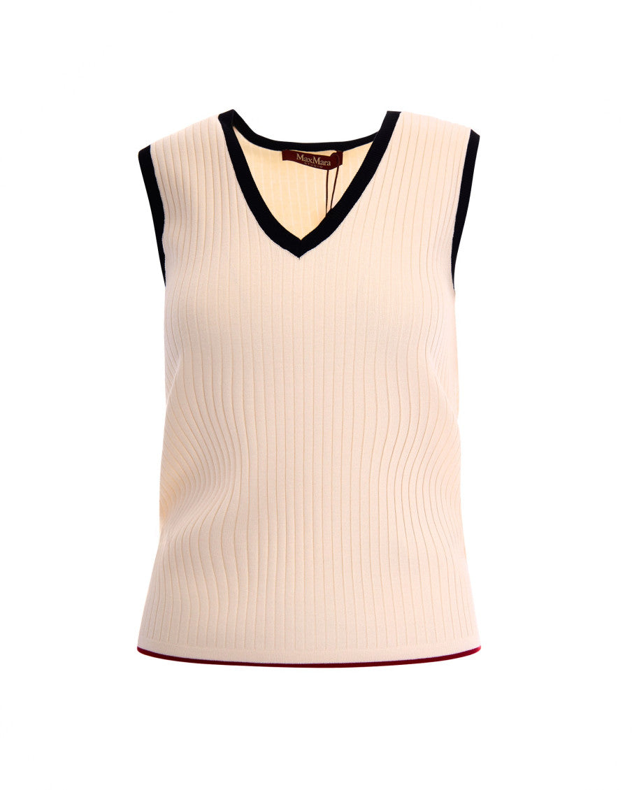 Off White Knitted V Neck Sweater 1