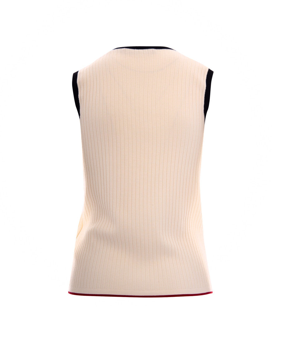 Off White Knitted V Neck Sweater 2