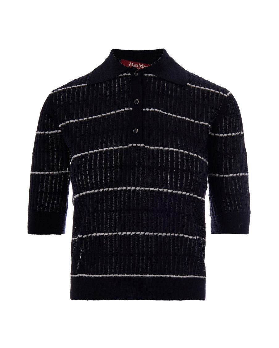 Black Stripes Shirt Collar Sweater 1