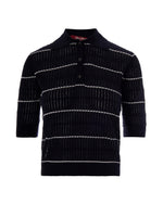 Black Stripes Shirt Collar Sweater 1