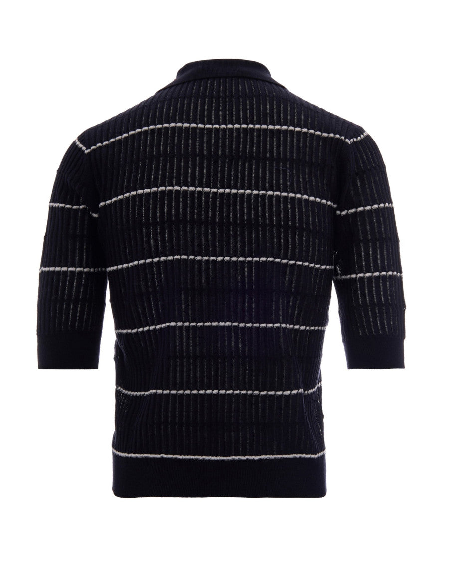 Black Stripes Shirt Collar Sweater 2