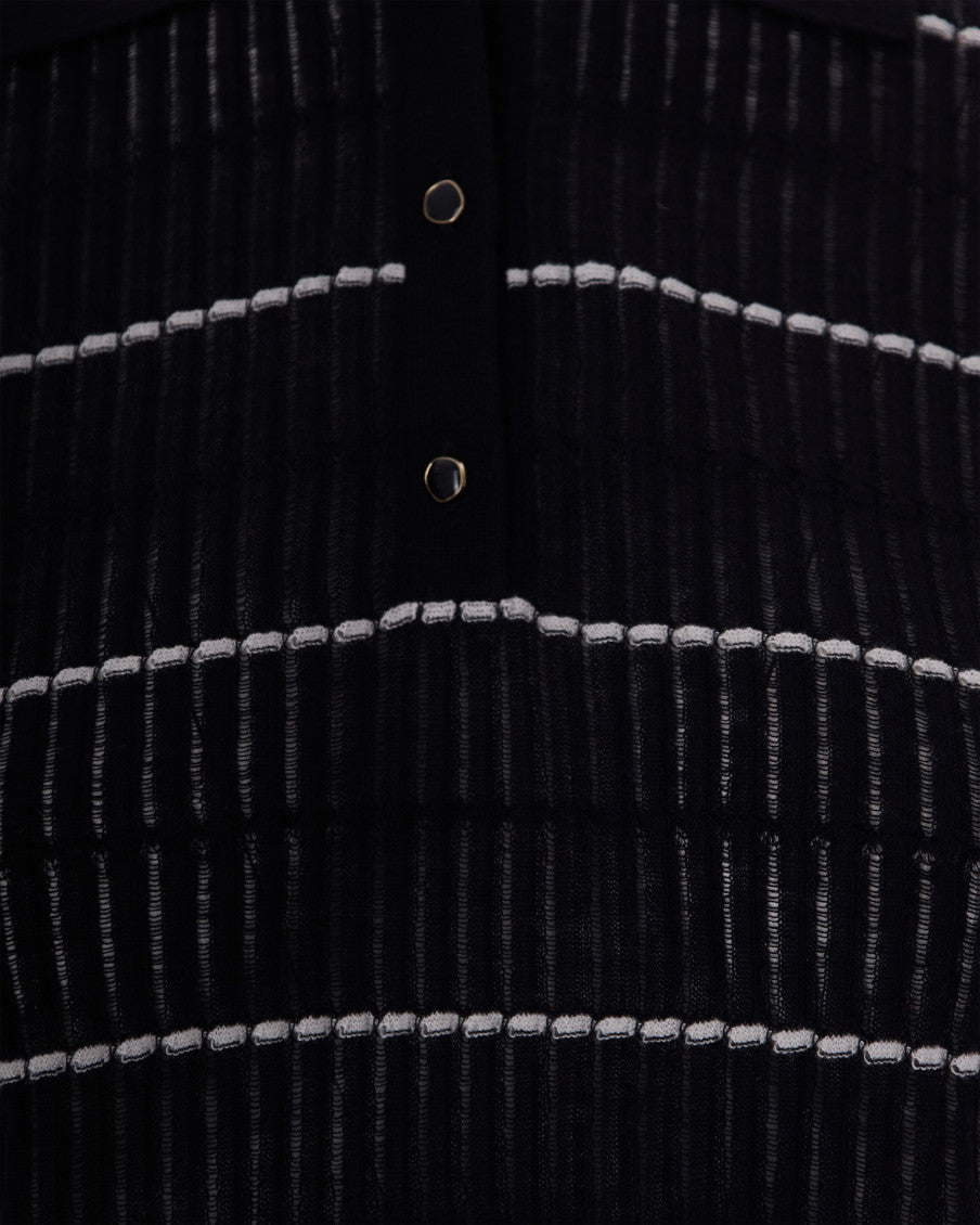 Black Stripes Shirt Collar Sweater 3
