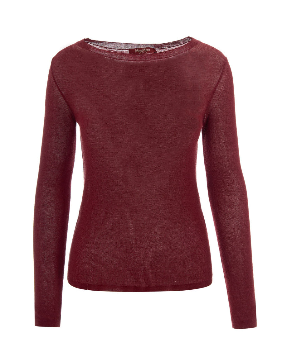 Red Solid Boat Neck Sweater 1