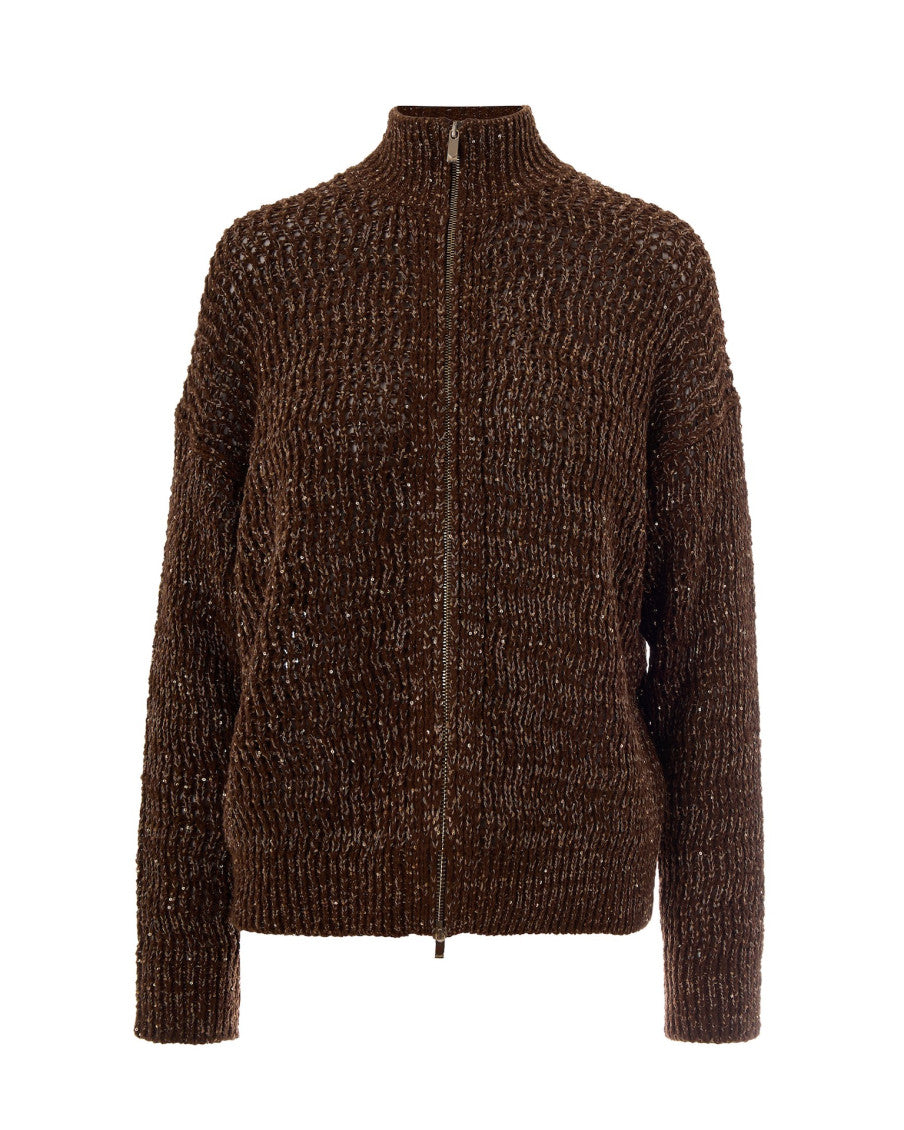 Brown Knitted Mock Collar Cardigan 1