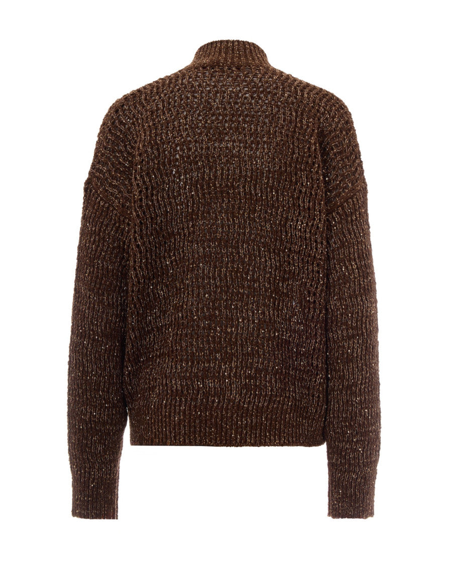 Brown Knitted Mock Collar Cardigan 2