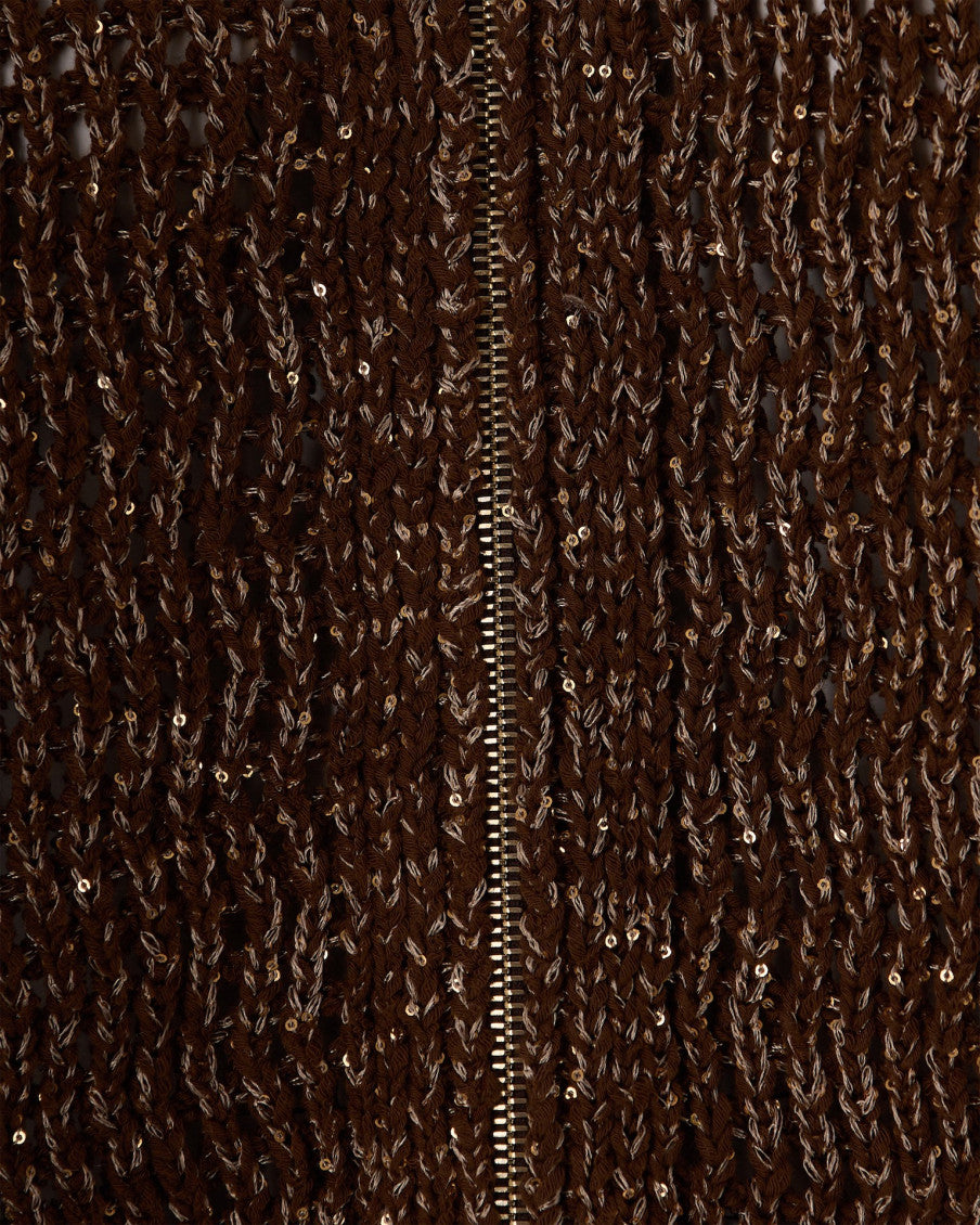 Brown Knitted Mock Collar Cardigan 3