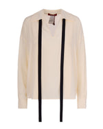 Beige Relaxed Tie Neck Pleated Shirt 1