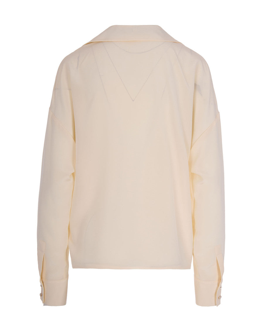 Beige Relaxed Tie Neck Pleated Shirt 2