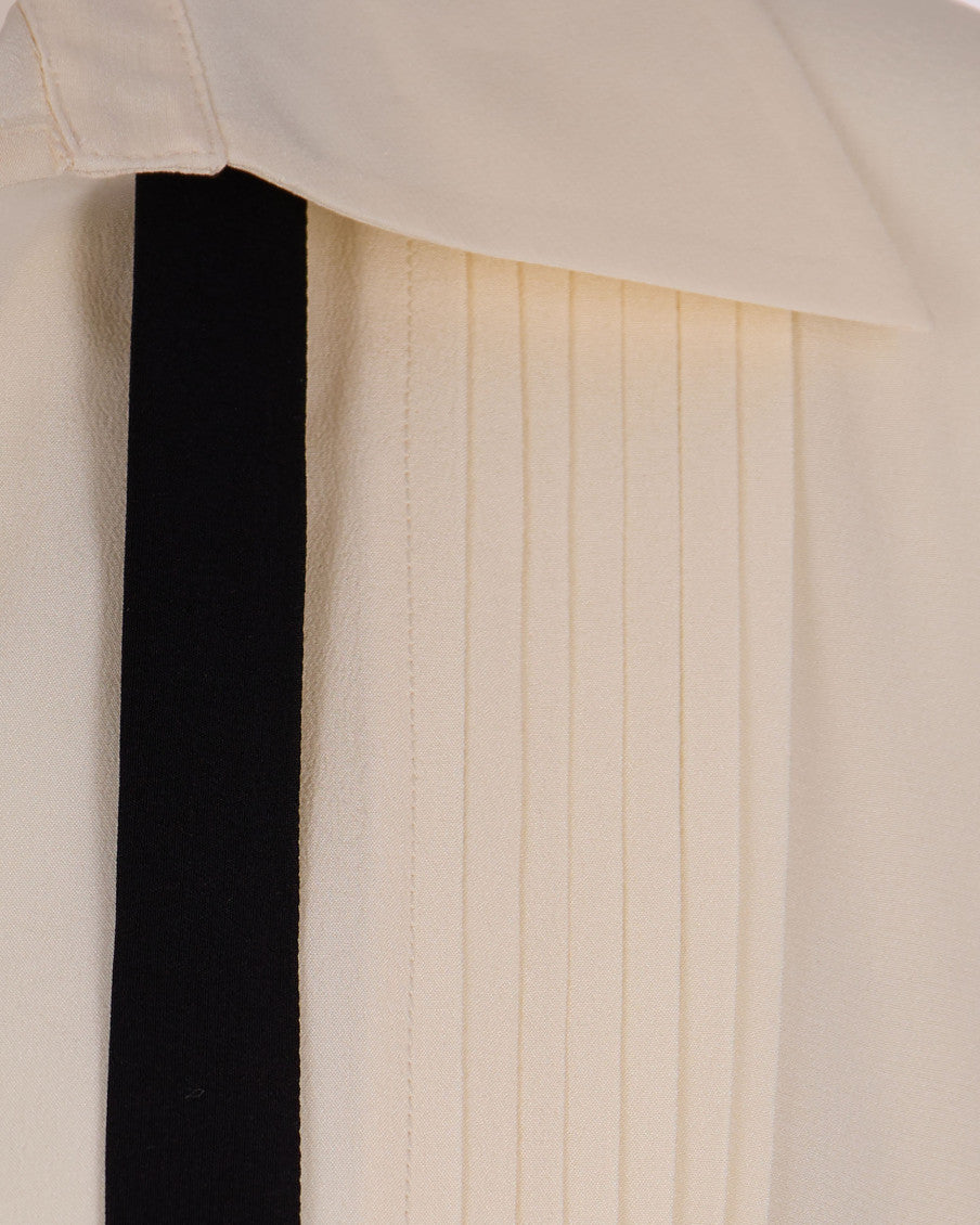 Beige Relaxed Tie Neck Pleated Shirt 3