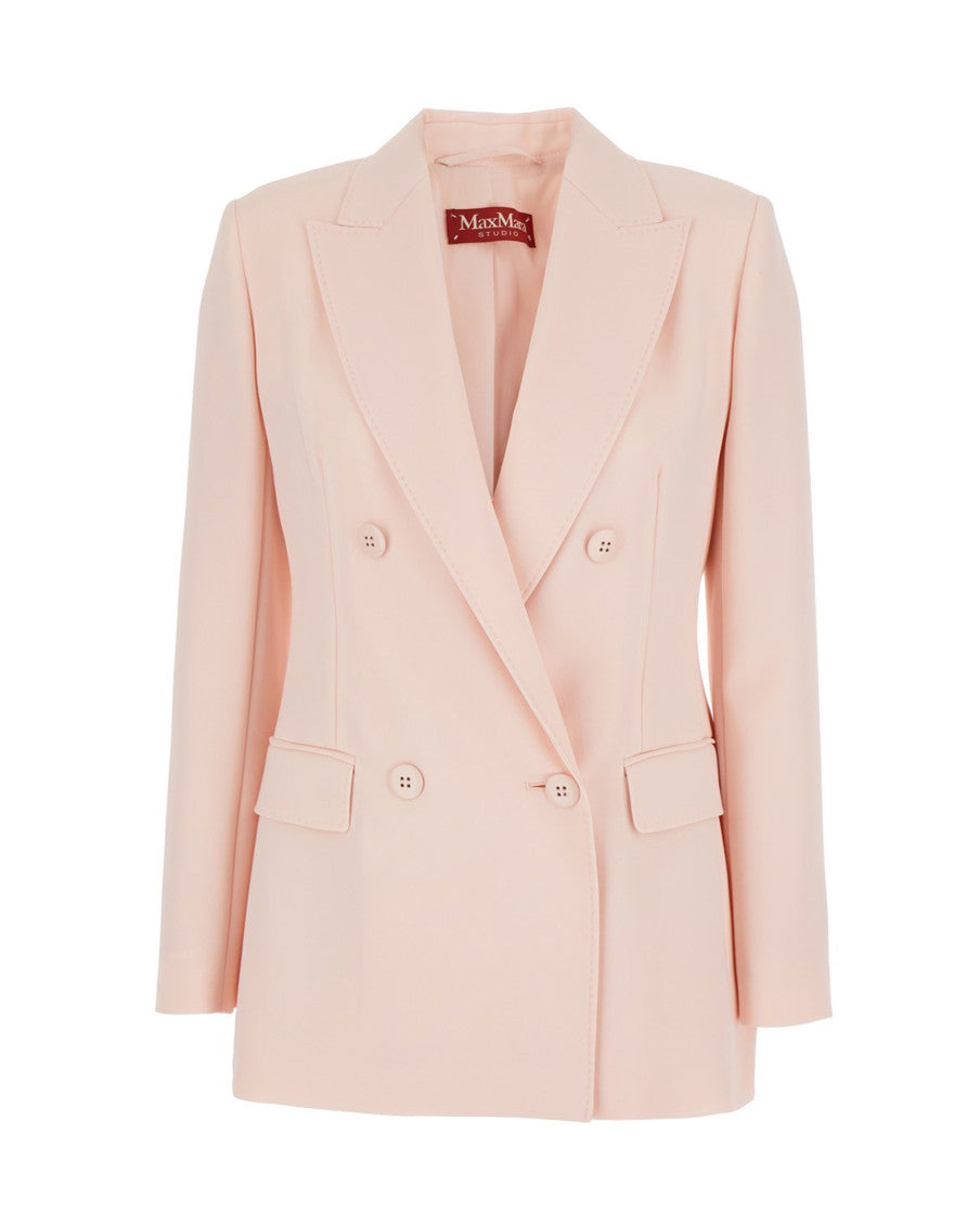 Pink Solid Peaked Lapel Blazer 1