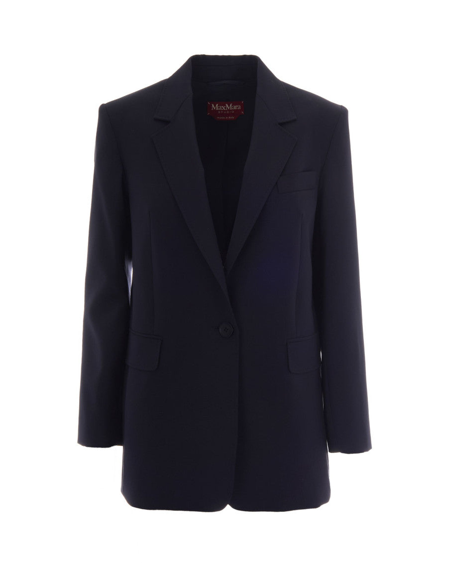 Blue Solid Notched Lapel Blazer 1