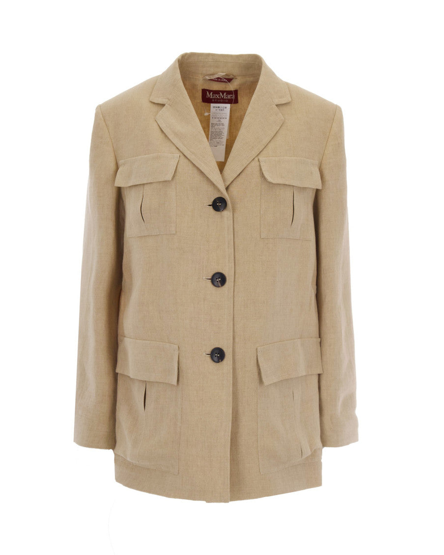 Beige Notched Lapel Blazer 1