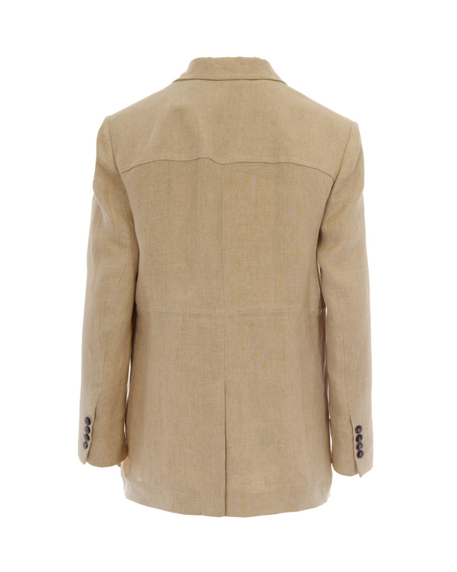 Beige Notched Lapel Blazer 2
