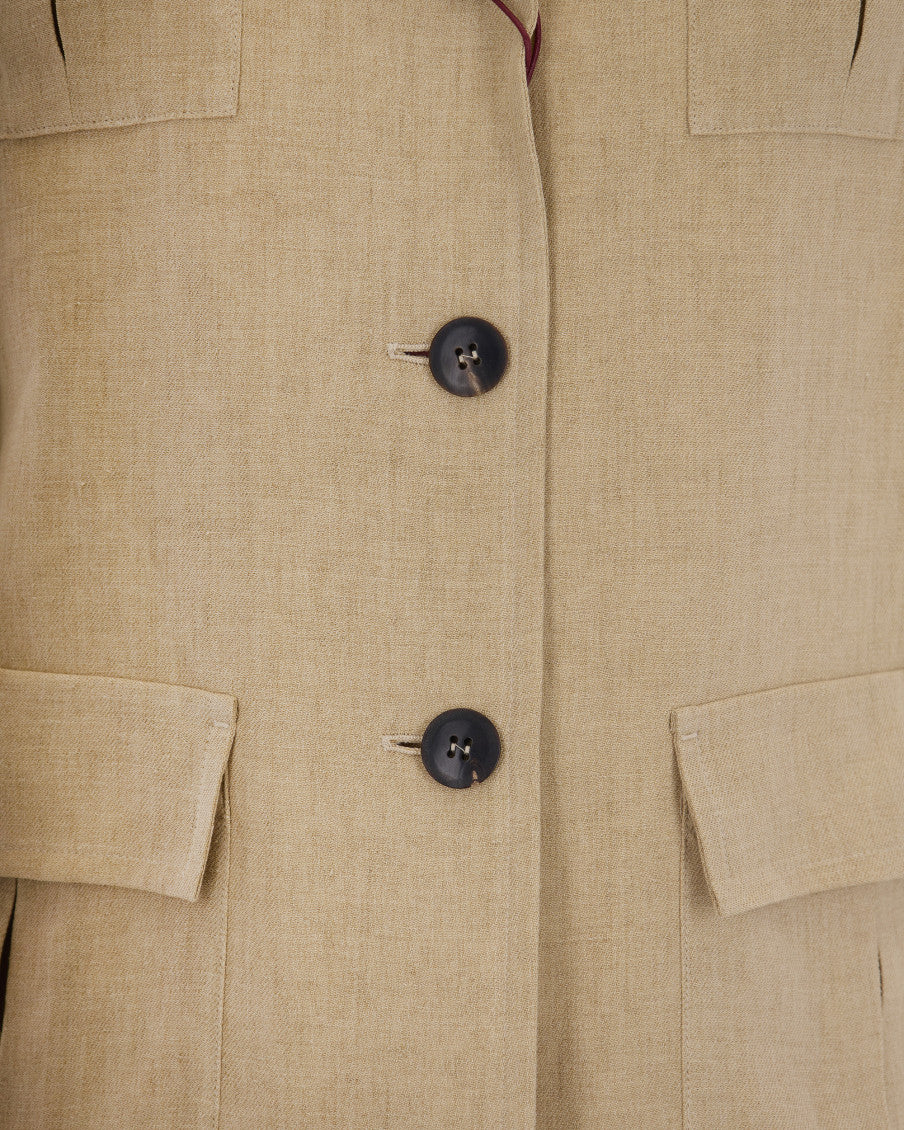 Beige Notched Lapel Blazer 3