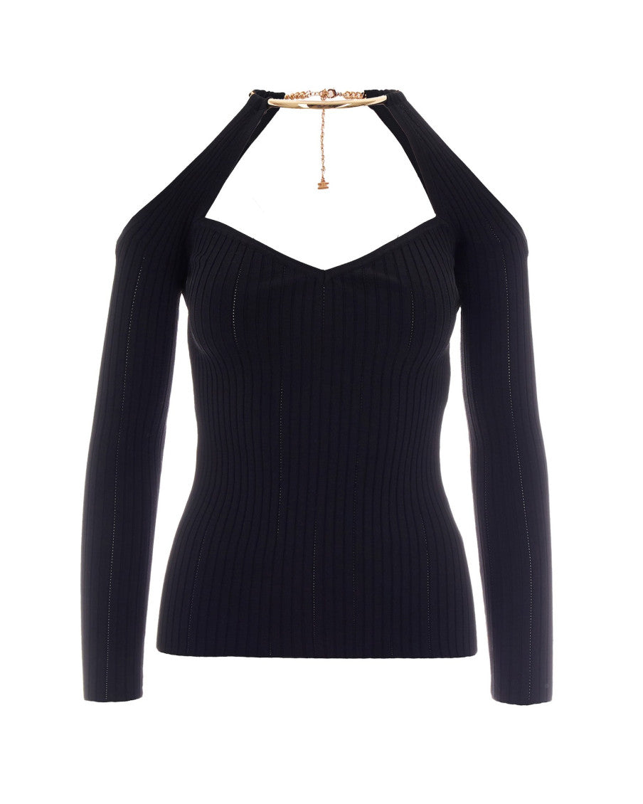 Black Knitted Halter Neck Sweater 1