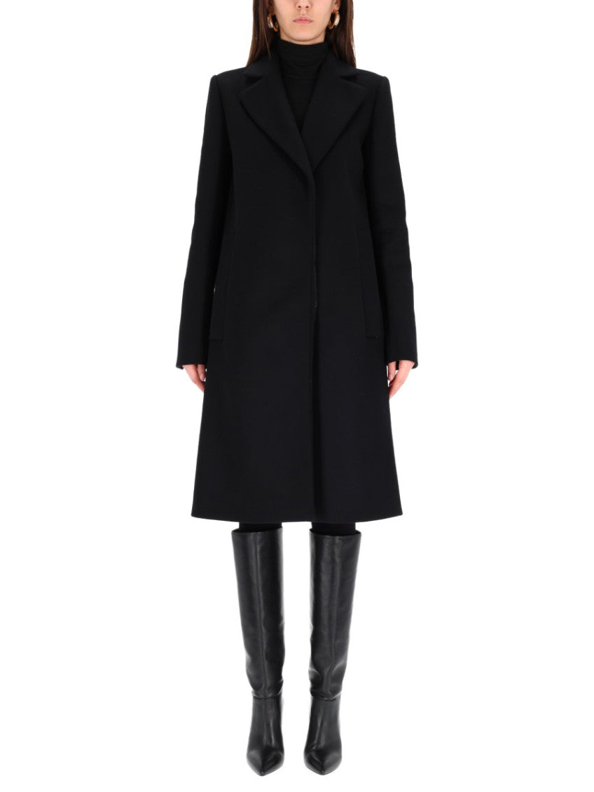 Black Notched Lapel Trench Coat 1