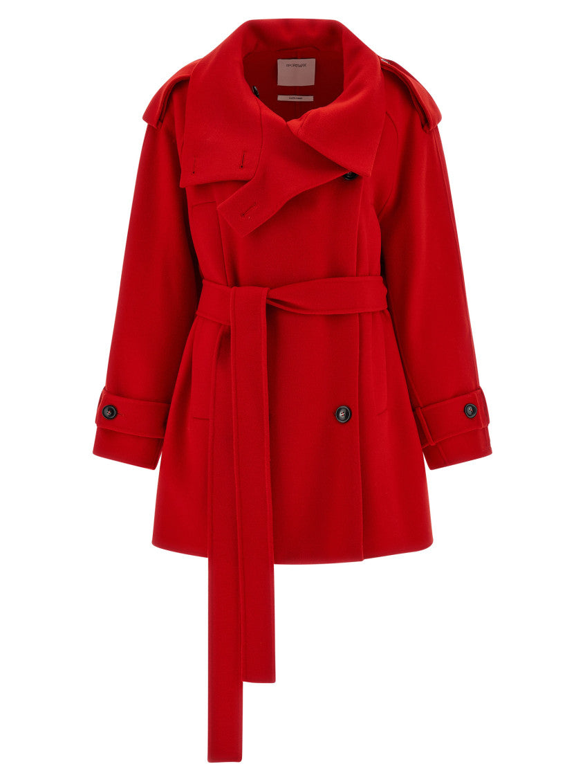 Red Notched Lapel Trench Coat 1