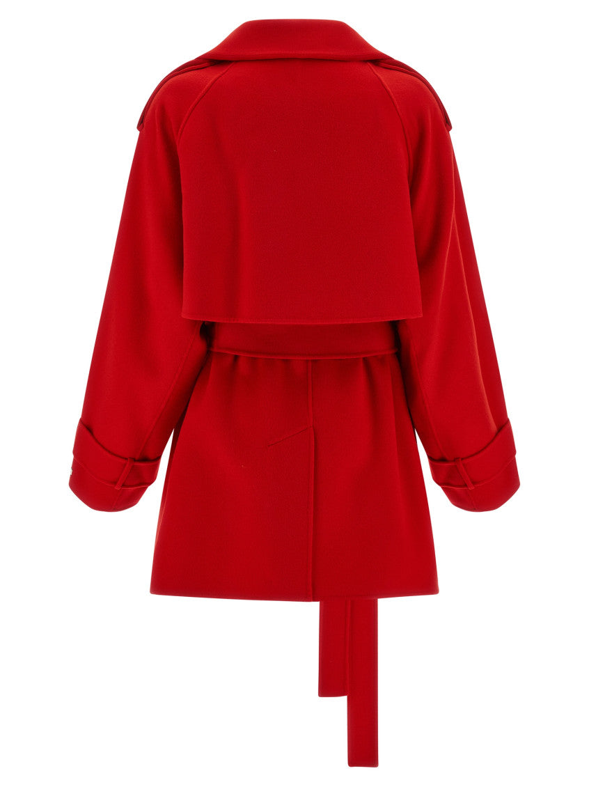 Red Notched Lapel Trench Coat 2